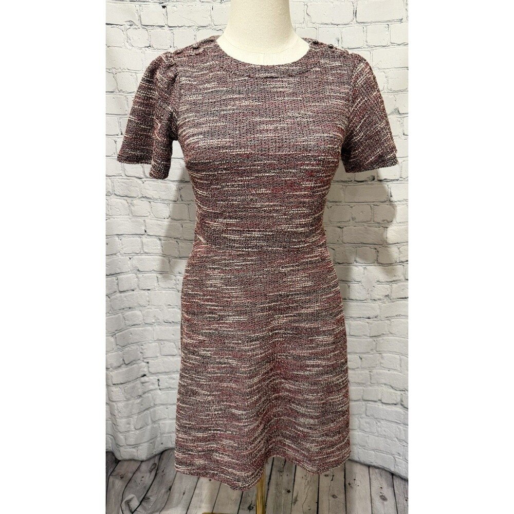Loft Dress Pink Woven Tweed Short Sleeve A-line Flare Pockets Career 4 Petite
